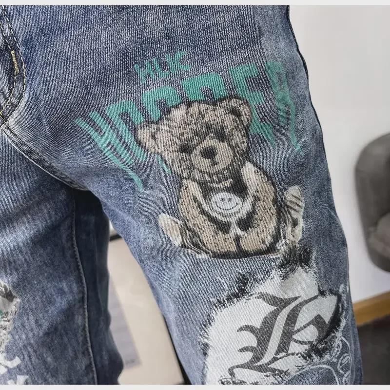 Jeans Azules Estampados Slim Fit para Hombre - Tendencia Verano 2023, Estilo Coreano