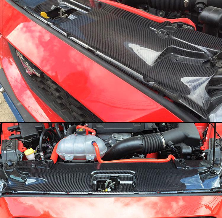 Carbon Fiber Radiator Cover & Hood Latch Guard for 15-17 Ford Mustang