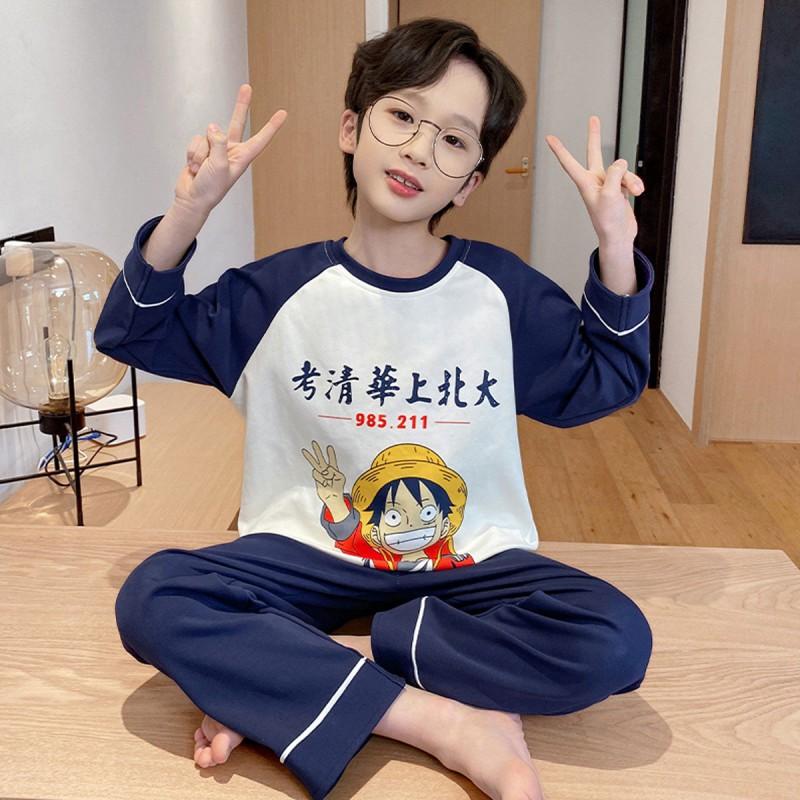 100% Combed Cotton Boys Pajama Set Long Sleeve Cartoon Print Sleepwear Teens 8 Years Lightweight Home Wear