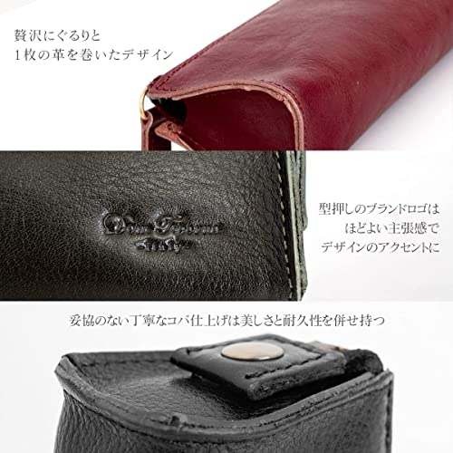 Dom Teporna Genuine Leather Pencil Case, Slim, Stylish, Italian Leather, Smooth Zipper, Small, Fits Fountain Pens, Stationery, Dark Brown