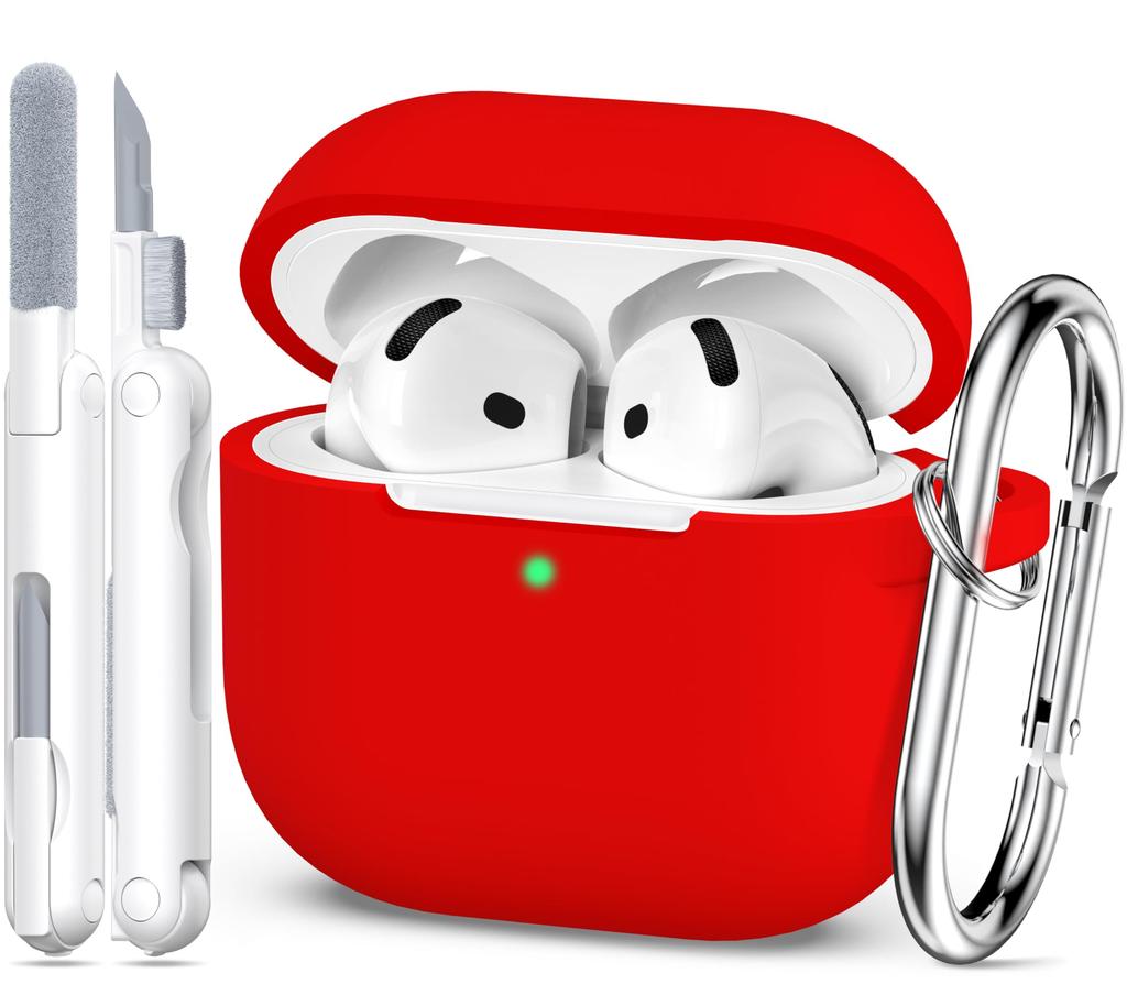 MHYALUDO AirPods 4th Generation Case Military Grade Soft Silicone Shock Absorbing AirPods Case with Keychain and Cleaning Red Cover, Kit,