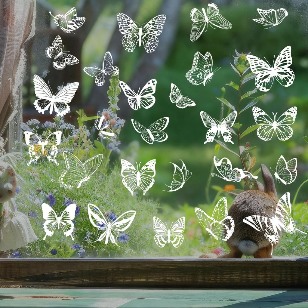 Spring 2026 White Butterfly Hummingbird Flower Static Cling Window Stickers No Residue Decorative Safety