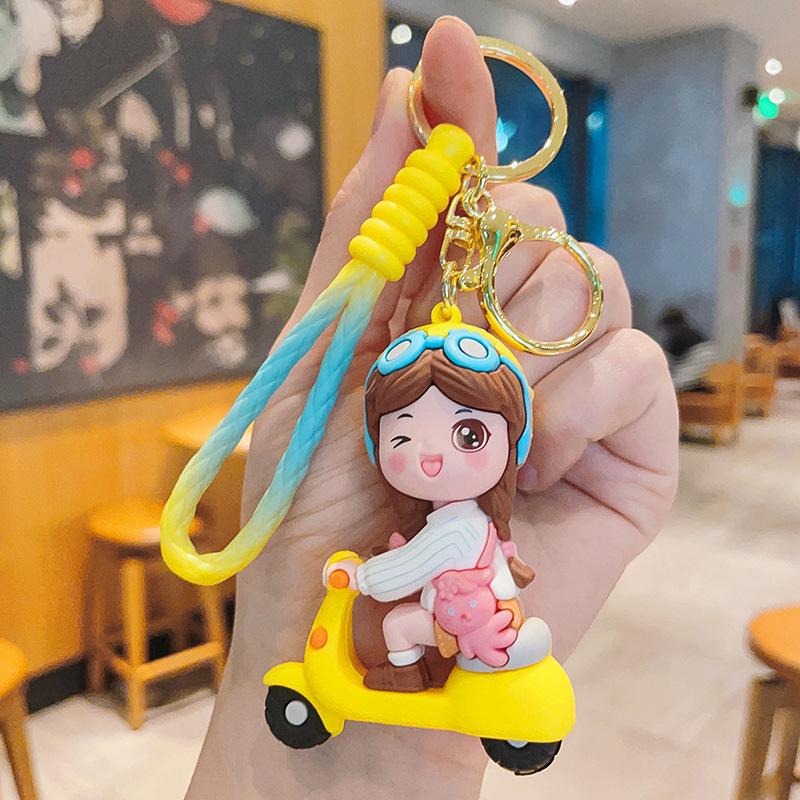 Cute Cartoon Electric Car Boy Girl Couple Keychain Internet Celebrity Creative Decoration Small Gift