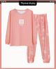 Ensemble Pyjama Automne/Hiver pour Femme: Coton à manches longues, Style coréen, Design mignon de dessin animé d'ours au thé au lait