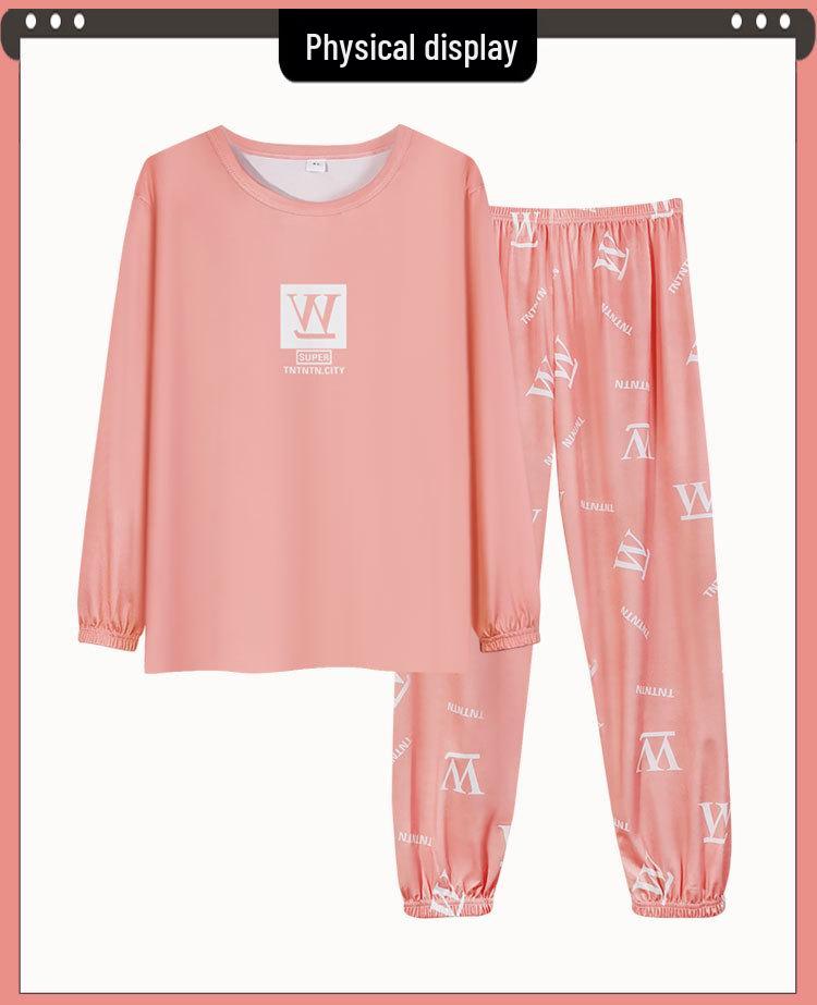 Ensemble Pyjama Automne/Hiver pour Femme: Coton à manches longues, Style coréen, Design mignon de dessin animé d'ours au thé au lait