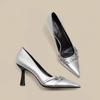 Spring Women's Shoes Silver High Heels Sexy French Style Pointed Shoes Metal Decoration Paired with Skirts Elegant Banquet 2025