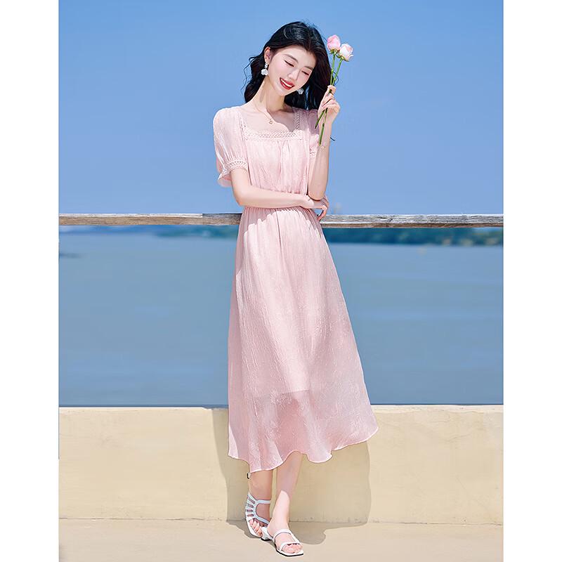 2025 Summer Tencel Blend Lace Square Neck A-Line Midi Dress