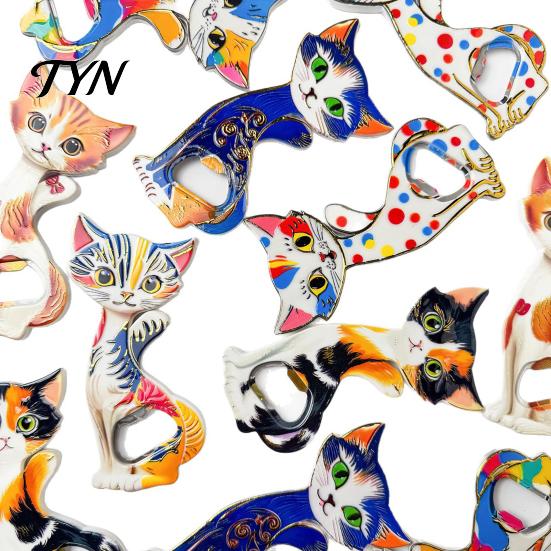 Cat Bottle Opener Fridge Magnet, Vintage Cartoon Kitten Decorative Magnetic Opening Tool for Home Bars and Kitchen Durable Beer