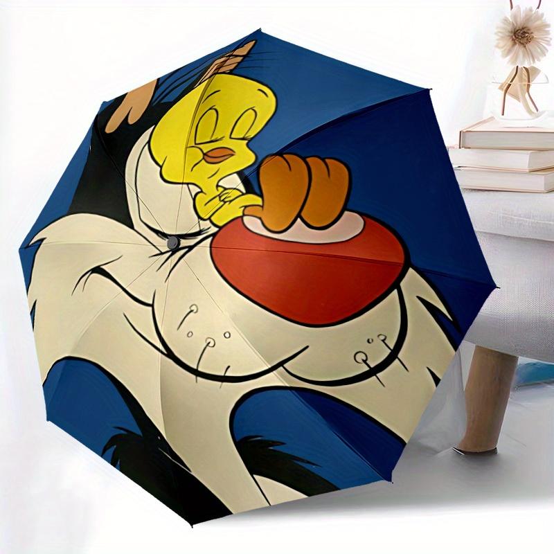 1pc Looney Tunes Bird Cat Automatic Open/close Folding Portable Umbrella with 8-Rib Structure for Women/Men, All-Season Use  a0901036