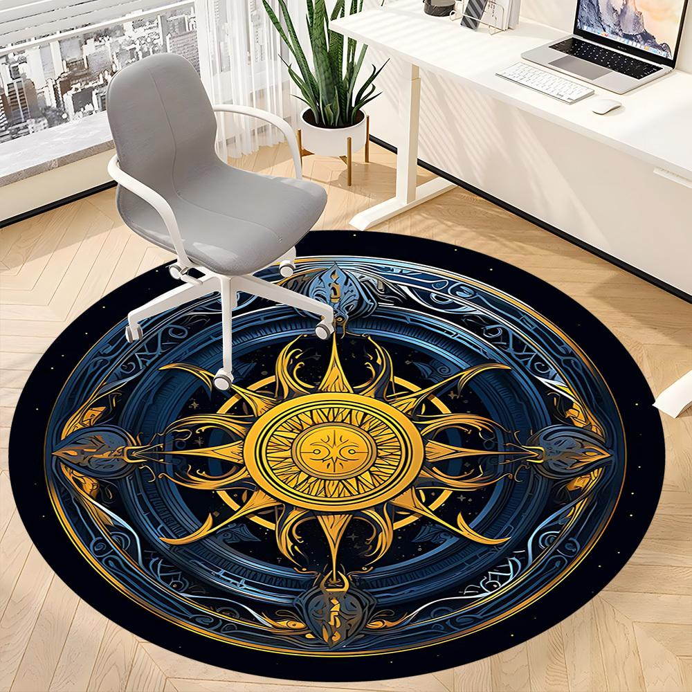 1PCCelestial Mandala Office Round Area Rug,  Mat Suitable For Office, Under Office Chairs Bedroom Living Room Home Decor, Room Deco