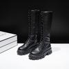 Fashion 2025 New Thick Soled Black Motorcycle Boots for Women's Spring and Summer Styles Mid Calf Boots  High Leg Knight Boots