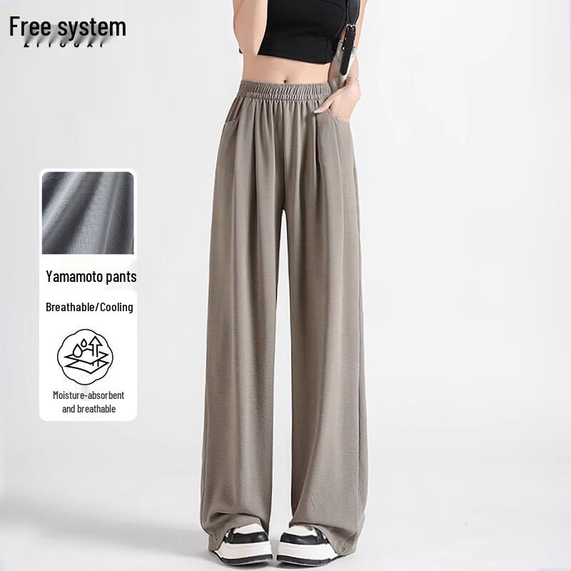 Women s Lightweight Ice Silk High-Waist Wide-Leg Pants 2XL