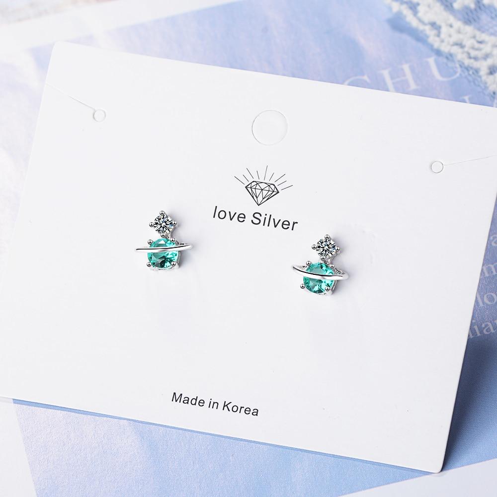 

Серьги из стерлингового серебра 925 пробы, милые зеленые, в виде планеты Вселенной и звезды, с блестящим цирконом, женские, для девочек, подарки, модная бижутерия S-E741