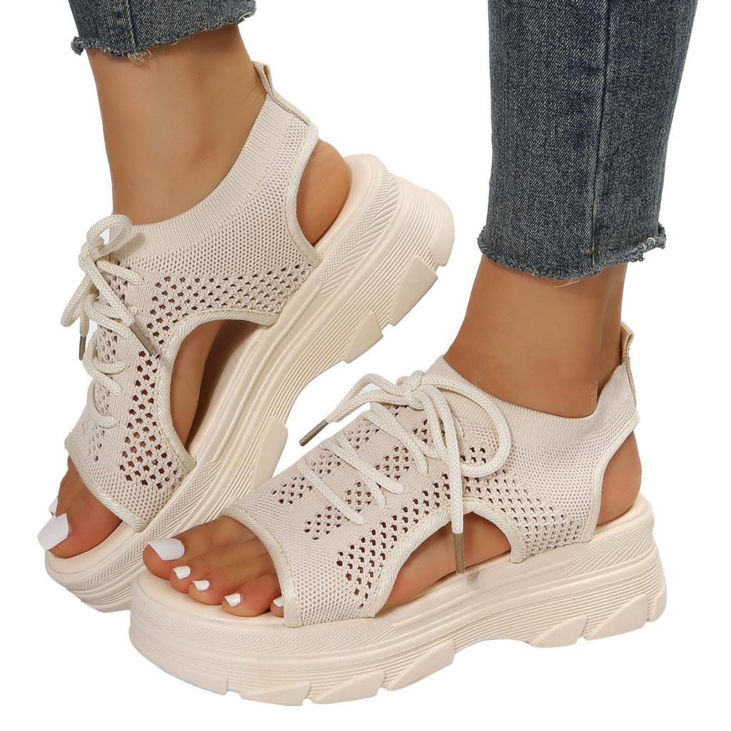 Sandale Pentru Femei Confortabile Femei Vară Cu Șireturi Mesh Slip On Casual Cu Degete Deschise Cu Platformă Pantofi de Drumeție Femei Ușori Zapatos