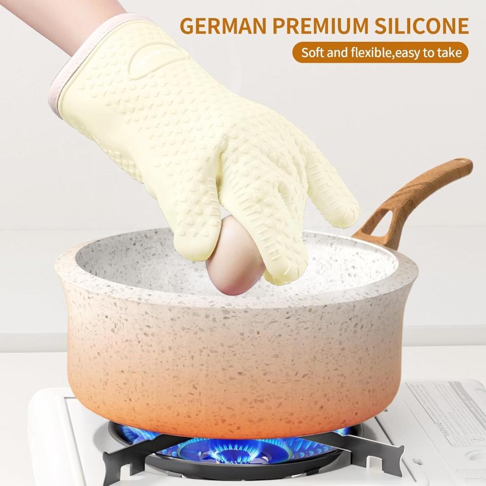 Oven Silicone Gloves Heat Resistant Gloves with Finger Cots Insulation Gloves Kitchen Tools Suitable for Baking Cooking Grilling