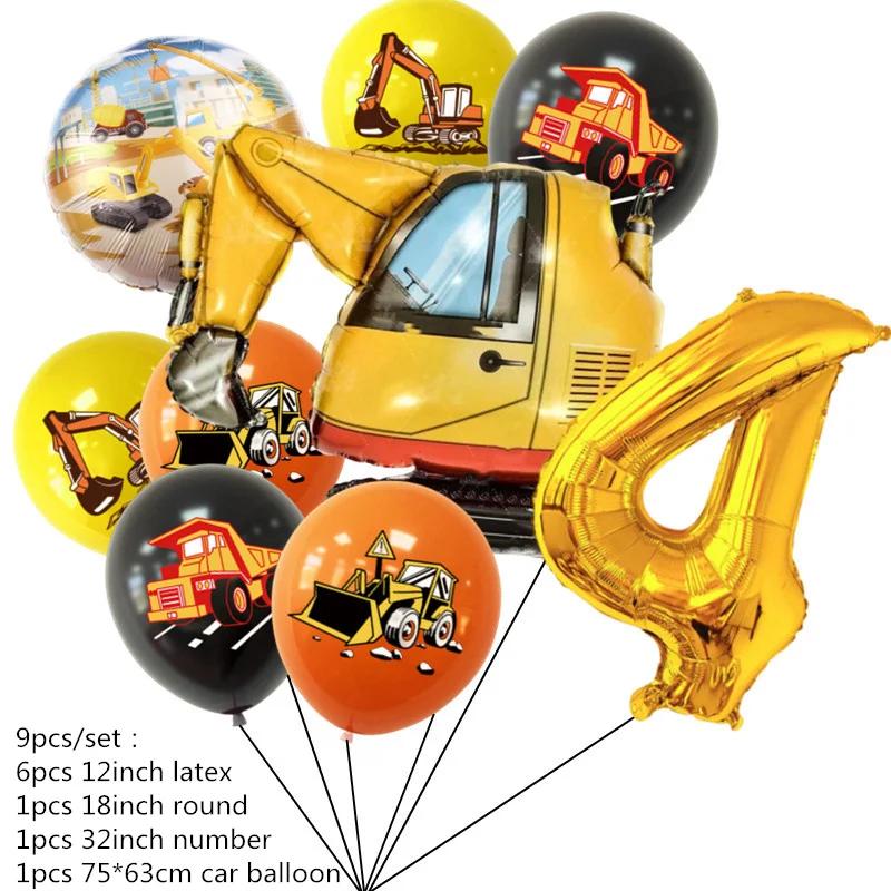 

9pcs Construction Vehicle Latex Balloon Excavator Crane Number Balloons For Boy Construction Birthday Party Decoration Gifts Sup Other