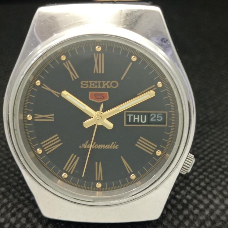 Gebrauchte Vintage-Armbanduhr Seiko 5 Automatik 6309A aus Japan, schwarz, Tag/Datum, a316812-2, SKU608i-a316812
