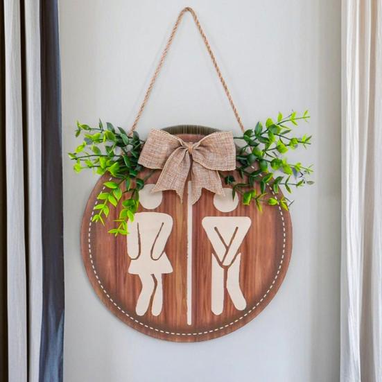 Massivholz Badezimmer Wandkunst Holz Toilettenschild, Herren und Damen Toilette Geschlechtsneutrales Schild Runde Rustikale Bauernhaus Hängeschild für Waschraum