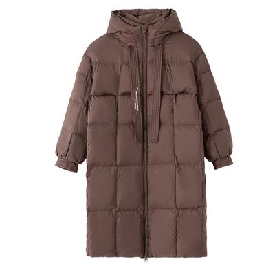 White Eiderdown Down Jacket Women's Extended Knee-length New Autumn and Winter Loose Hooded Down Jacket
