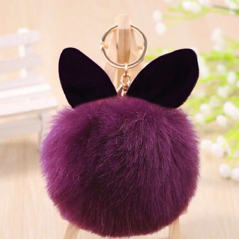 Cute Fluffy Bunny Toys Bear Keychain Rabbit Ear Key Chain Fur Woman Bag Charms Keyring Pom  Charm Pendant