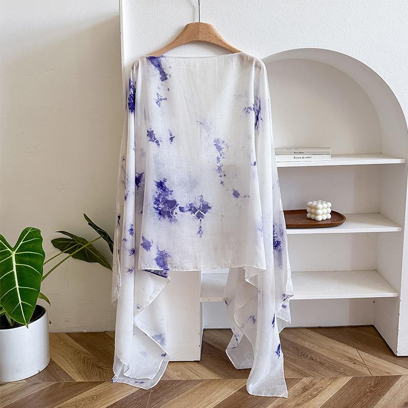 Tenký šál postupná změna barvy cestovní foto ochrana proti slunci hedvábný šátek volná sluneční clona halenka knoflíkový šál