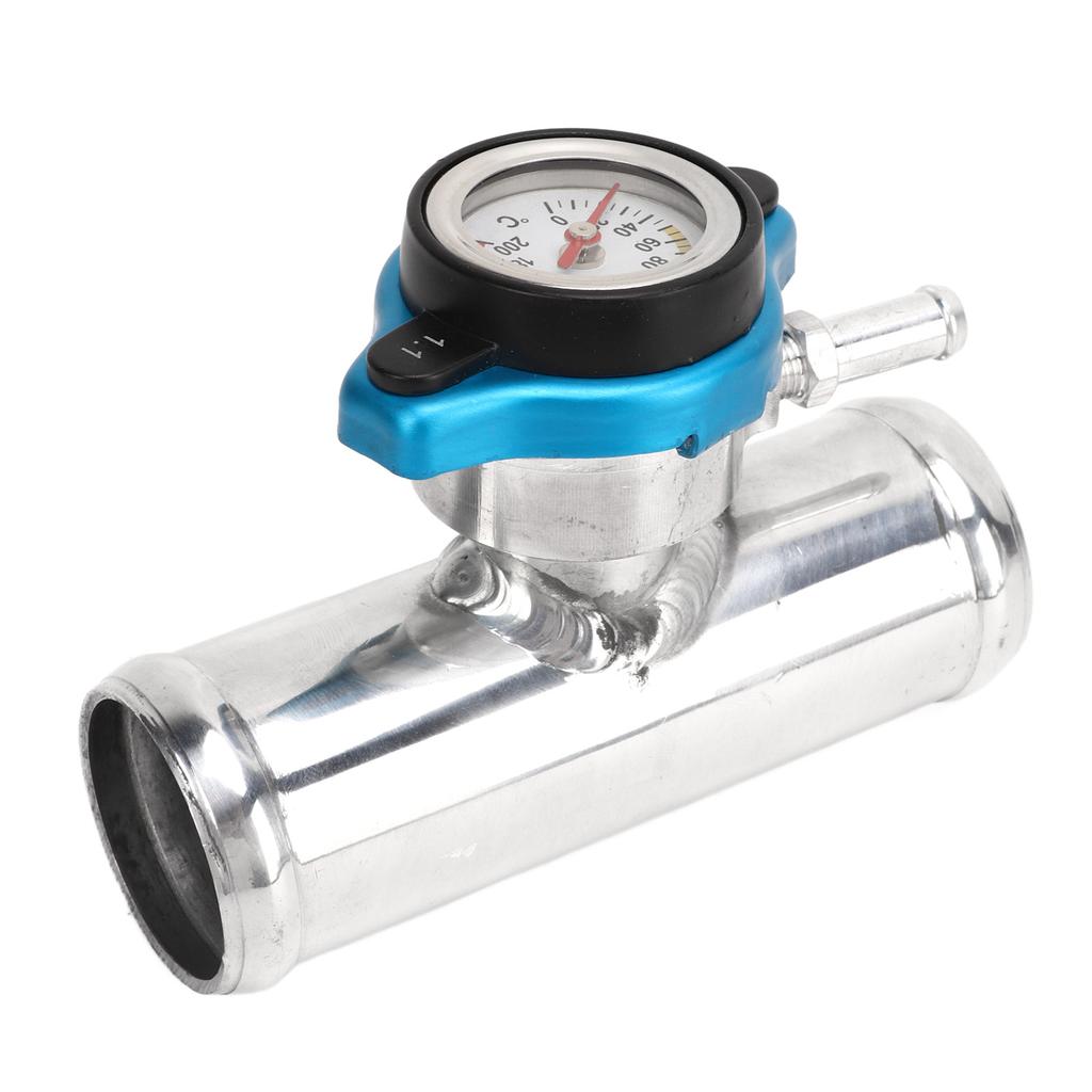 Radiator Inline Filler Neck 38mm 1?12in OD with Temp Display Cap T6061 Aluminum Polished Surface