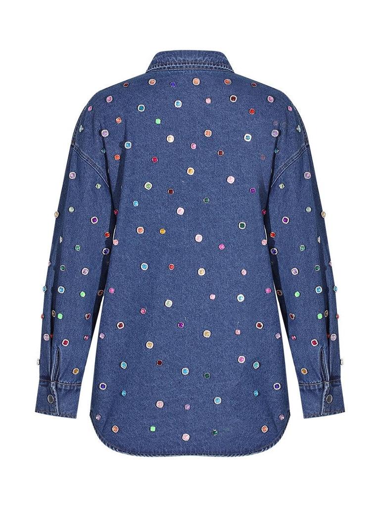 Women's Denim Ensemble: 2025 Beaded Jacket & Trousers Set - Versatile, Loose-Fit Long-Sleeve Cardigan.