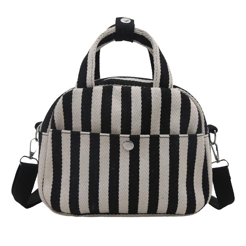 New Women's Striped Canvas Fashion Art Bag Handbag Small Cloth Bag Work Bag Women's Versatile Handbag Bag