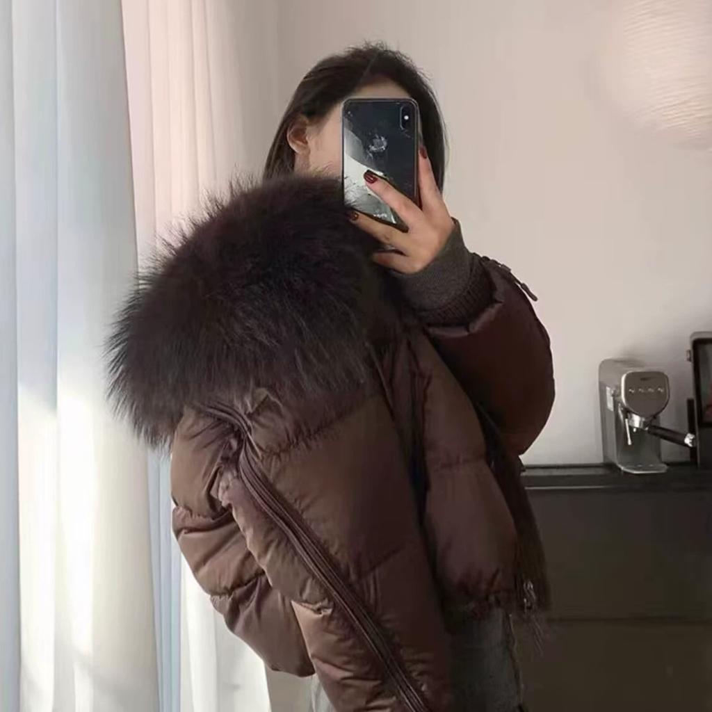 New natural raccoon real fur collar white duck down jacket women's short thickened warm fashion jacket
