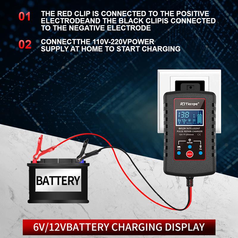 6V 12V Switch ASE Adapter Cable Smart Battery Charger Multiple Protections Car Automatic Float Charger For Motorcycle Lawn Mower