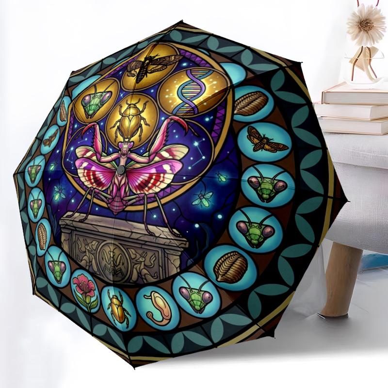 Insect Evolutionary Window pattern umbrella, portable and foldable design, 8 ribs, a casual accessory for Halloween, Christmas, and birthday gifts.