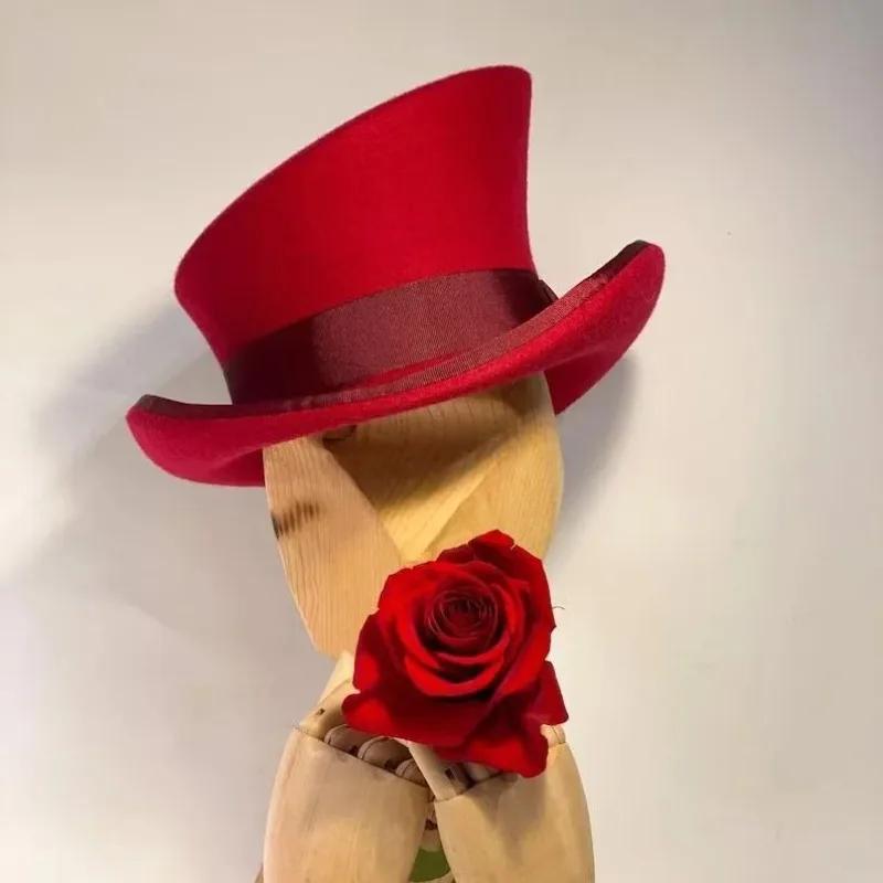 Women Men Asymmetric Top Wool Fedora Hat Magician Steampunk Cosplay Punk Party Caps Retro Fashion Ribbon Top Hat Dropshipping