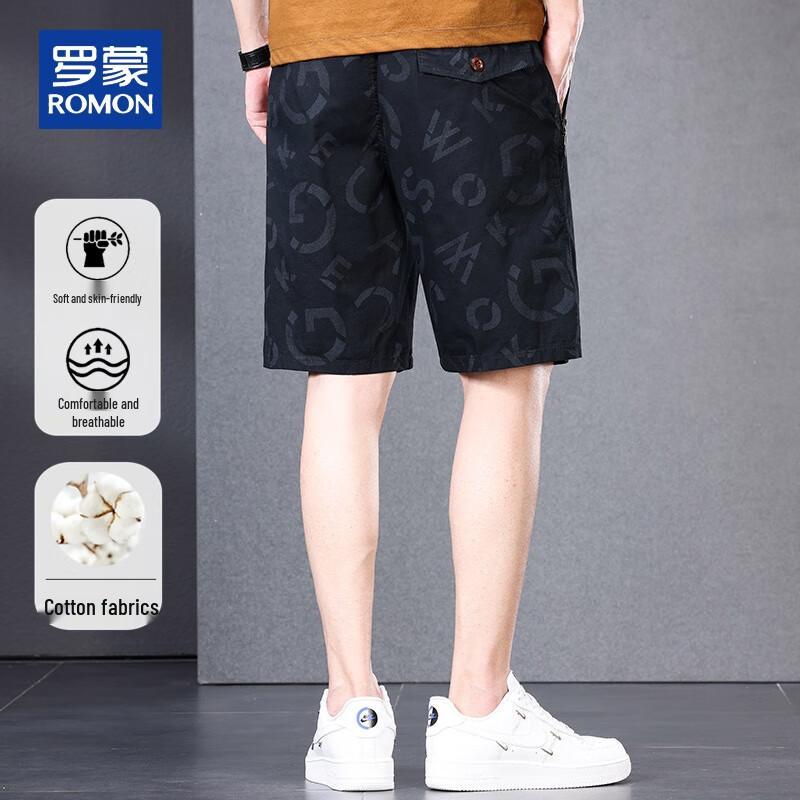 ROMON Men's Summer Cotton Letter Print Casual Shorts