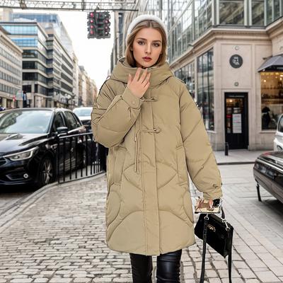 Autumn Winter Women's Medium-length Cotton Coat Casual Thick Warm Cotton-padded Clothes Hooded Solid Color Outwear Fashion Streetwear