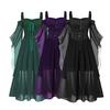 Halloween Maxi Dress Women Renaissance Vintage Off Shoulder Chiffon Long Dress Square Neck A-line Silhouette Strappy Costume for Festive Occasions