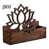 Accessoire de bureau Support pour cartes de visite Lotus en bois, Porte-nom creusé vintage à une main pour bureau, Organiseur rustique Zen