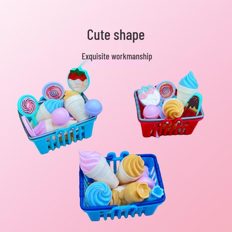 Kids' Pretend Play Mini Shopping Basket for Fruits & Vegetables - Double Handle Storage Toy