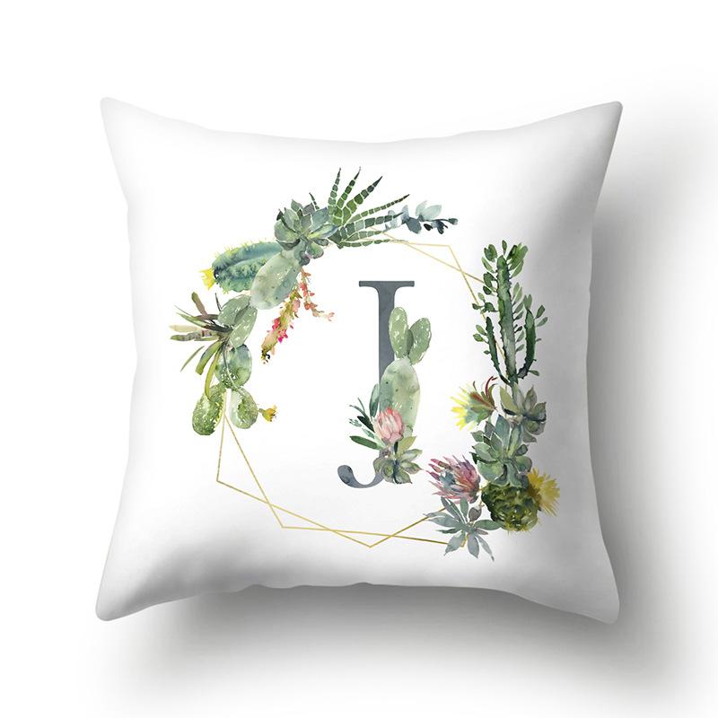 Polyester Pillowcase Home Green Succulent Pillowcase 26 English Letters Cushion Cover Car Cushion Cover
