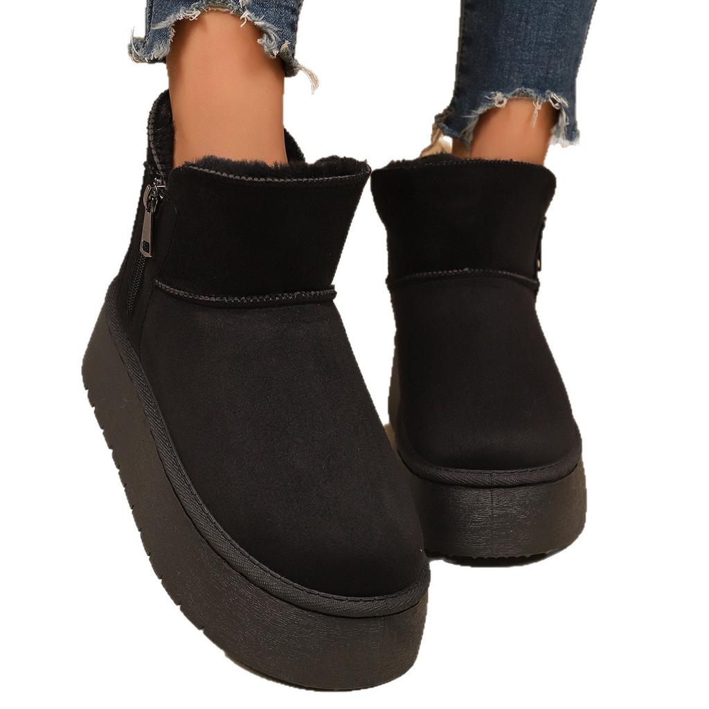 Side zipper snow boots women's winter 2025 new velvet thickened cotton shoes thick-soled warm Northeast cotton boots short