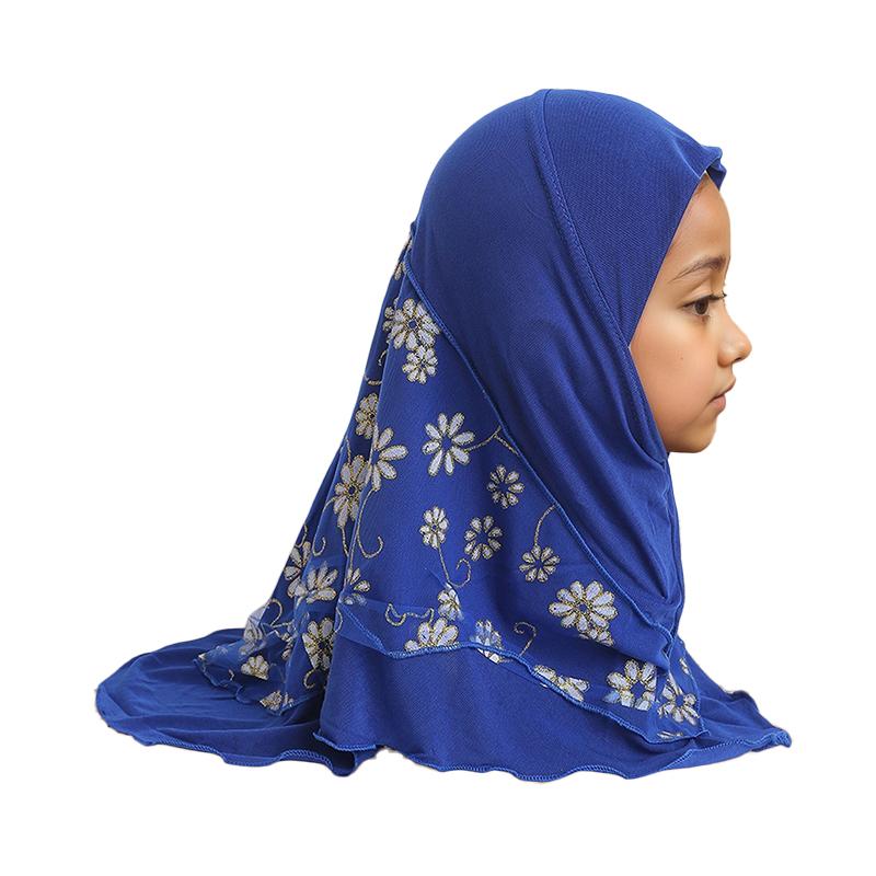 1Pc Headscarf with Flower Girls Hijab Scarf Beautiful Ice Silk Kids Solid Color Children Headwear Muslim