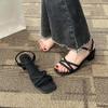 Square head high heels medium thick heel with skirt versatile fairy style open toe sandals female summer 2025 new one-word buckle belt