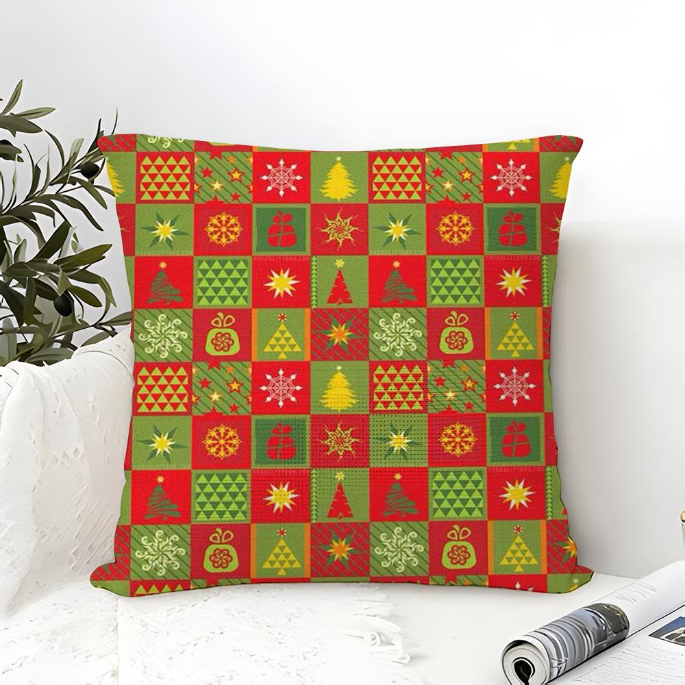 Square Cartoon Festive Print Pattern Pillow Case Linen Pillow Case Sofa Home Decor Cushion Cover Cushion Cove