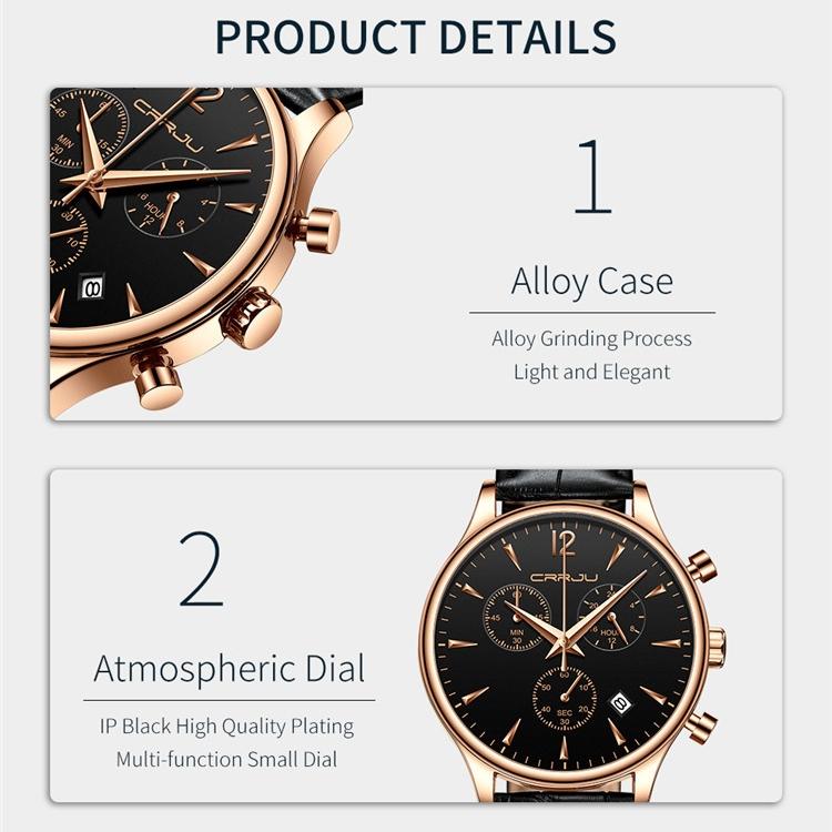 CRRJU New Leather Strap Men's Watch 2313 Steel Strap Watch Simple Business Personality Men Fashion Waterproof