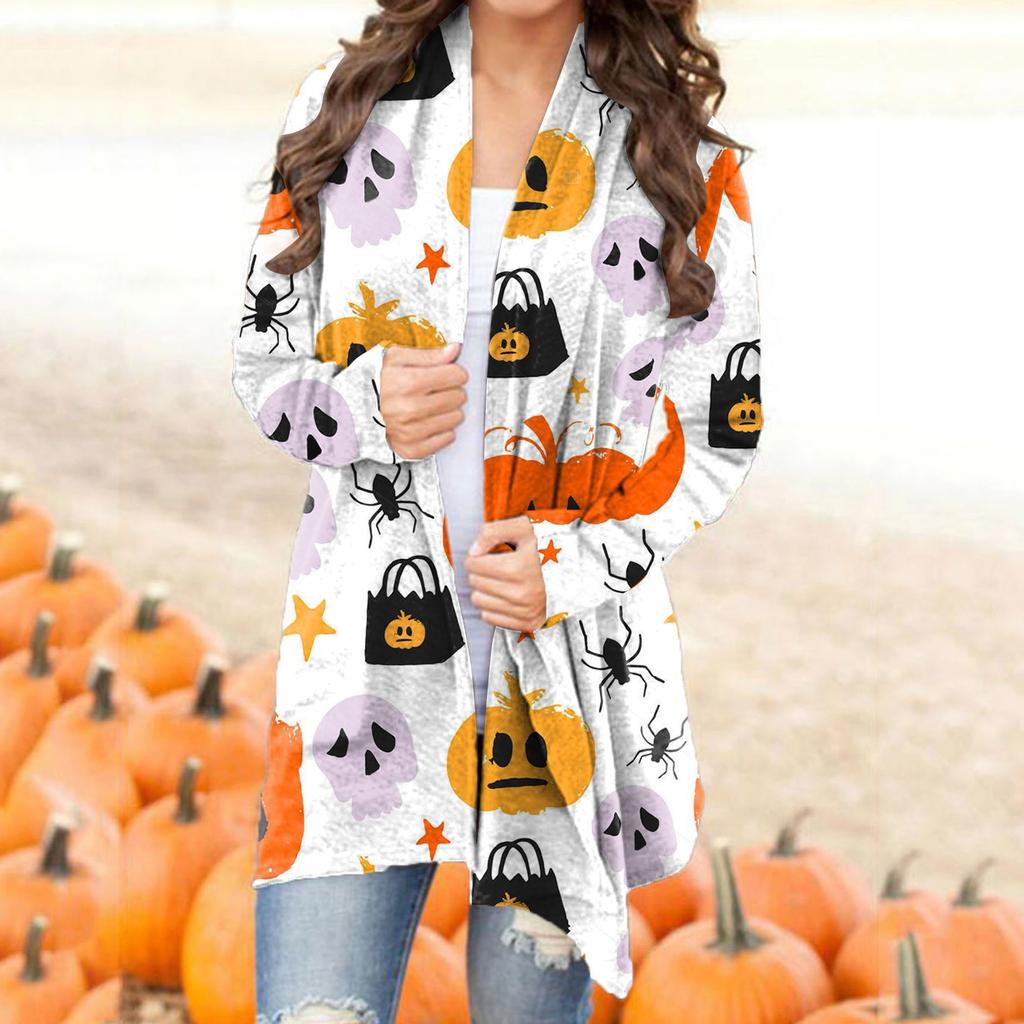 Women's Casual Fashion Halloween Printed Long Sleeve Buttonless Cardigan Jacket