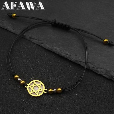 Star Of David Shell Baided Rope Bracelet for Women Men Stainless Steel Gold Silver Color Hand Woven Adjustable Bangle Jewelry