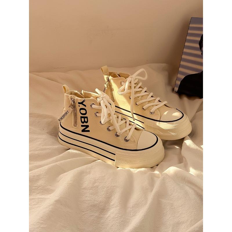 Retro High-top Canvas Shoes Female Students Platform Casual White Shoes Niche Design Versatile Shoes