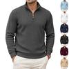 Men's Casual Half-Zip Stand Collar Long Sleeve Pullover with Leather Zipper Pull