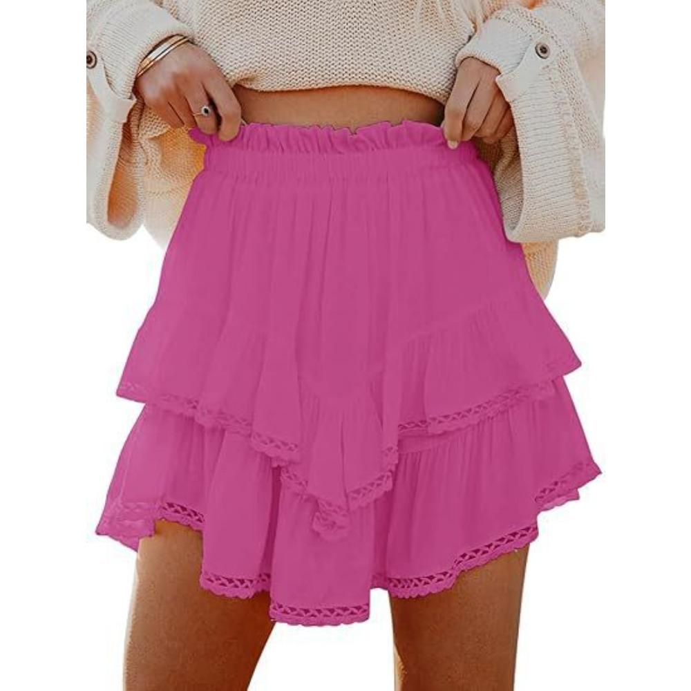 Women s Elastic Waist Ruffled Tiered Mini Skirt Loose Fit Boho Casual Skirt S мерцание
