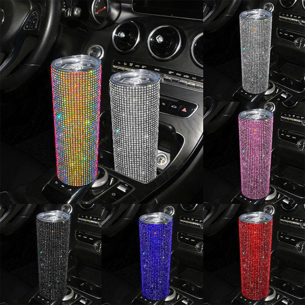 500ml Diamond Crystal Car Bottle Stainless Steel Water Bottle Bling Rhinestones Vacuum Flasks Coffee Cup Tumbler Car Accessories