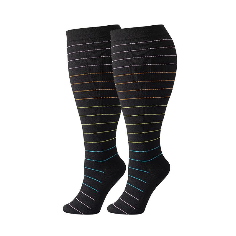 OEING Plus Size Striped Compression Calf Socks 3XL-4XL